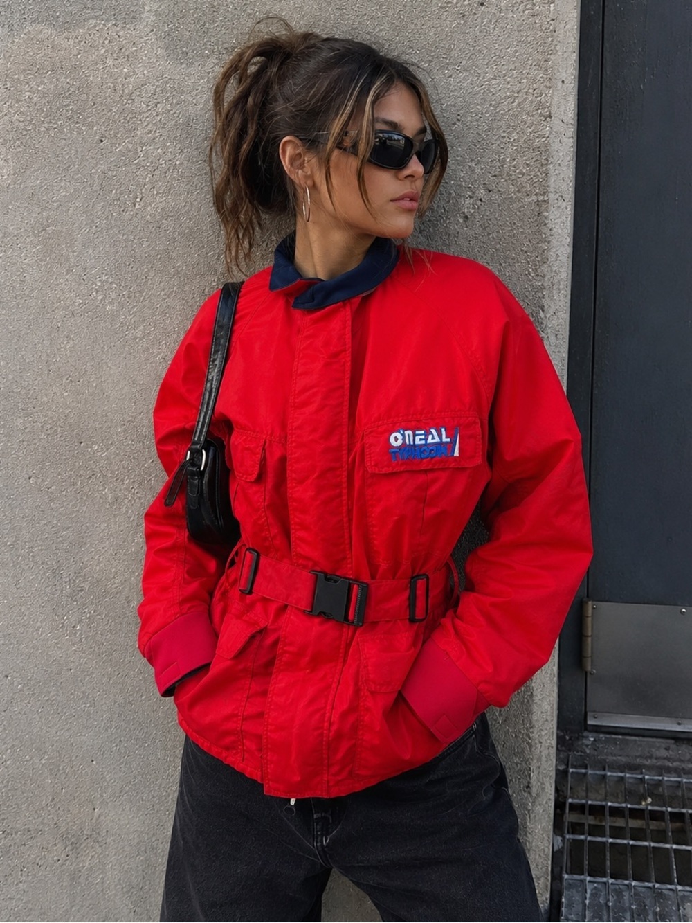 Vintage 90s O’Neal Typhoon Made USA Red Utility Ski Jacket Belted Women’s M